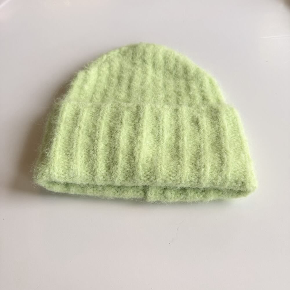 K.I.T. Keep It Trendy Beanie Hat Lime Green Ribbed Knit Wool Blend Winter